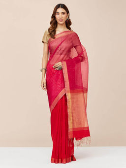 Fabindia - Red Silk Woven Saree without Blouse