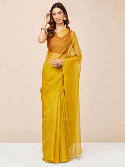 Fabindia - Green Silk Saree without Blouse