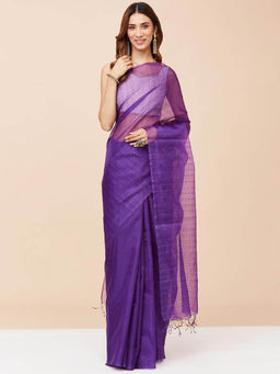 Fabindia - Purple Silk Woven Saree without Blouse