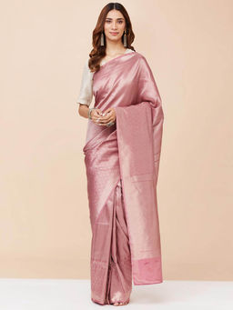 Fabindia - Pink Viscose Blend Woven Saree without Blouse