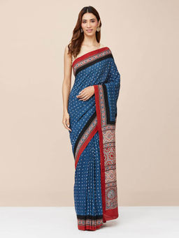 Fabindia - Blue Modal Printed Saree without Blouse