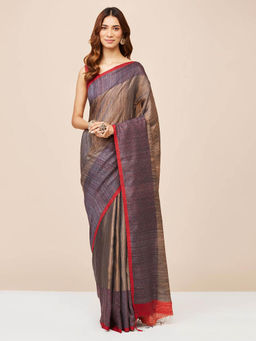 Fabindia - Grey Silk Blend Saree without Blouse