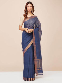 Fabindia - Blue Cotton Saree without Blouse