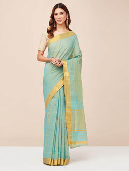 Fabindia - Light Blue Cotton Saree without Blouse