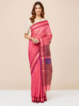 Fabindia - Pink Cotton Silk Blend Saree without Blouse