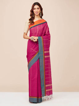 Fabindia - Magenta Cotton Saree without Blouse