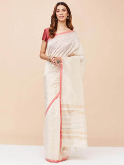 Fabindia - Natural Cotton Silk Blend Woven Saree without Blouse