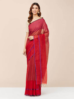 Fabindia - Red Cotton Silk Woven Saree without Blouse
