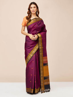 Fabindia - Wine Silk Saree without Blouse