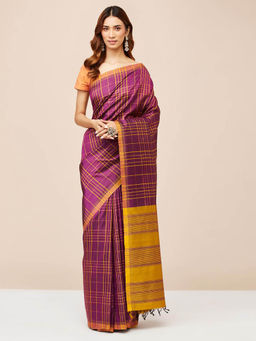 Fabindia - Purple Silk Saree without Blouse