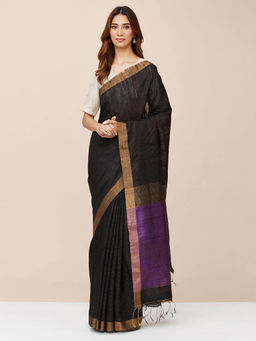 Fabindia - Black Silk Woven Saree without Blouse