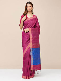 Fabindia - Magenta Silk Woven Saree without Blouse