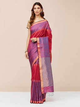 Fabindia - Pink Silk Woven Saree without Blouse
