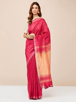 Fabindia - Magenta Silk Blend Saree without Blouse