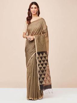 Fabindia - Black Cotton Silk Blend Saree without Blouse