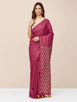 Fabindia - Maroon Silk EmbroideMaroon Saree without Blouse