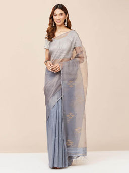 Fabindia - Grey Silk Woven Saree without Blouse