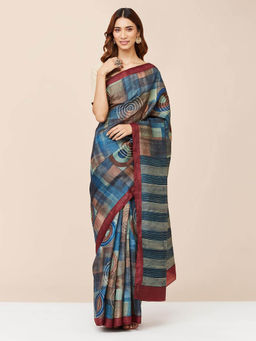 Fabindia - Indigo Silk Woven Saree without Blouse