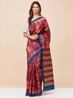Fabindia - Purple Silk Woven Saree without Blouse