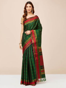Fabindia - Green Silk Saree without Blouse