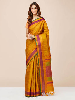 Fabindia - Mustard Silk Saree without Blouse