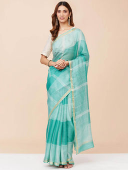 Fabindia - Green Silk Woven Saree without Blouse