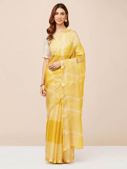 Fabindia - Yellow Silk Saree without Blouse