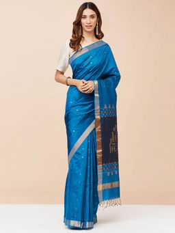 Fabindia - Indigo Silk Woven Saree without Blouse