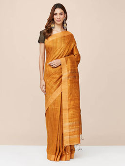 Fabindia - Orange Silk Woven Saree without Blouse