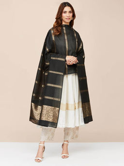 Fabindia - Black Cotton Silk Blend Woven Dupatta