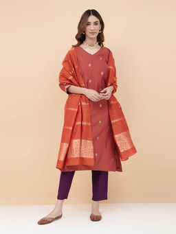 Fabindia - Orange Cotton Silk Blend Woven Dupatta