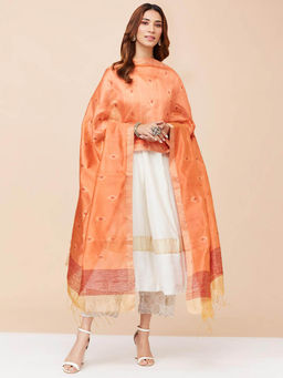 Fabindia - Orange Silk Woven Dupatta