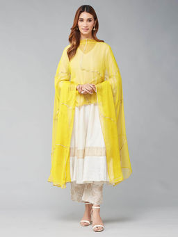 Fabindia - Yellow Cotton Silk Blend Dupatta