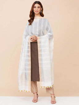 Fabindia - White Cotton Silk Blend Woven Dupatta
