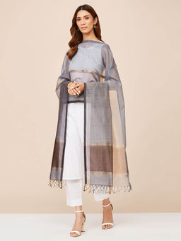 Fabindia - Grey Cotton Silk Blend Dupatta