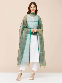 Fabindia - Teal Silk Blend Woven Dupatta