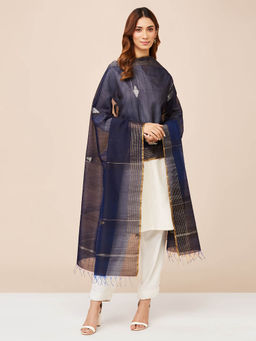 Fabindia - Navy Cotton Silk Blend Dupatta