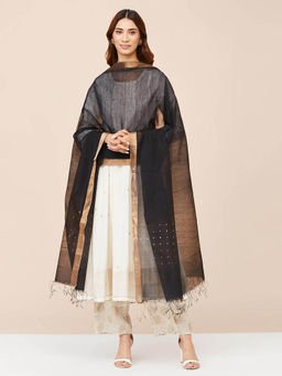 Fabindia - Black Cotton Silk Blend Woven Dupatta