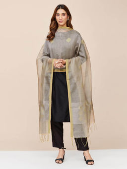 Fabindia - Grey Cotton Silk Blend Woven Dupatta