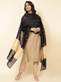 Fabindia - Black Cotton Silk Embellished Dupatta