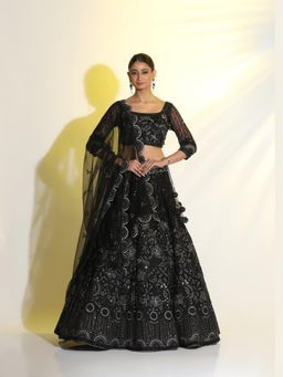 Meenagurnam - Black Dori Work with Sequin Hand Embellishment Lehenga with Choli and Dupatta