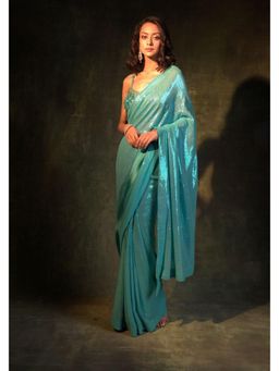 Meenagurnam - Sequin Green Saree with Stitched Blouse