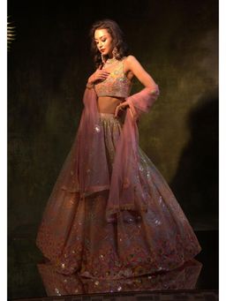 Meenagurnam - Sequin Embroidered Pink Lehenga with Blouse and Dupatta