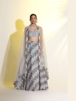 Meenagurnam - Hand Made Grey Glittered Sequined Lehenga with Choli and Dupatta