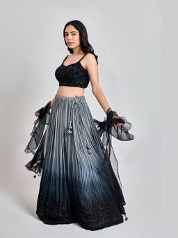Meenagurnam - Black and Grey Ombre Tone Lehenega with Blouse and Dupatta