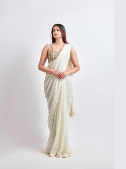 Meenagurnam - Sequence Ivory Saree with Stitched Blouse