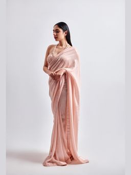 Meenagurnam - Pastel Peach Sequence Saree with Stitched Blouse