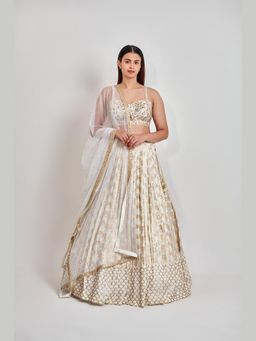 Meenagurnam - Ivory Flora Garden Embroidered Bridal Lehenga with Choli and Dupatta