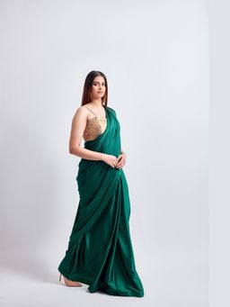 Meenagurnam - Armani Green Satin Saree with Stitched Blouse