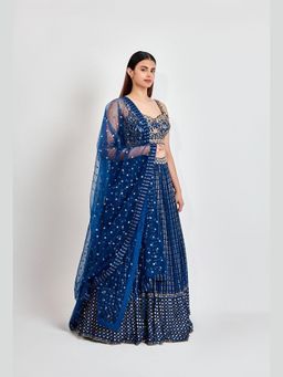 Meenagurnam - Navy Blue Zari Work Lehenga with Choli and Dupatta